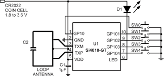 Figure 5. A simplified remote control schematic using the Si4010